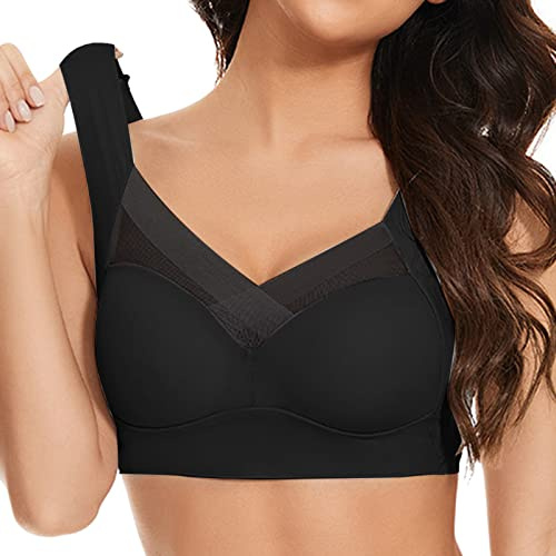 Hatme Haltungskorrektur BH Original Einfarbige BH Damen Ohne Bügel Weicher Push Up BH Comfy Haltungskorrektur Rücken Ohne Buegel Bügelloser Bequem Kompressions BH Spitzen Wmbra Bra Frauen