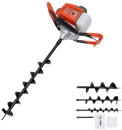 ACROSSPART 71cc 2-Stroke Petrol Earth Auger Auger Post Hole Digger Augers & Posthole Diggers Manual Petrol Earth Auger Garden Auger Drill Bit with 3 Augers (4 inch, 6 inch and 8 inch)
