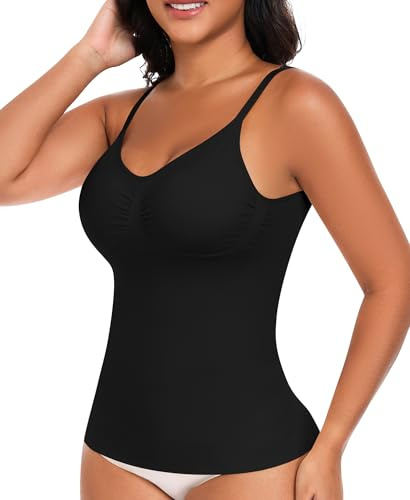 Hauts sculptants Femme Débardeur Gainant Ventre Plat Gaine Amincissante Tanks Top Compression Sans Manches Sans Couture Maillot de corps Top avec Soutien-Gorge avec Bretelles Ajustables (Noir,XXL)