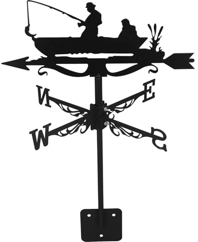 DOITOOL Segnavento in Ferro con Statua Pescatore per Esterno, Misura Direzione Vento Elegante per Giardino e Patio, Decorazione Unica e Retro per Cupola