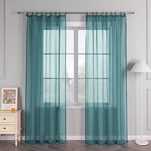 HongYa Vorhang, einfarbig, mit Kräuselband, einfache Installation, transparent, Dekoration für Fenster von Wohnzimmer, Schlafzimmer, einfach und Natur, Türkis, H: 145/145 cm, 1 Stück