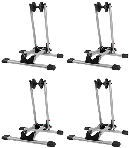 4x WELLGRO Fahrradständer - für Vorderrad oder Hinterrad, Stahl, silber, platzsparend zusammenklappbar