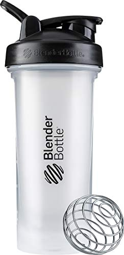 BlenderBottle Classic V2 Shaker Bottle with Stainless Steel Ball, For Protein Shakes, Dishwasher Safe, 830ml, Clear Black