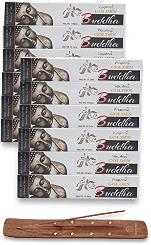 Vijayshree Golden Nag Serie Räucherstäbchen Masala Agarbathi 12 Packungen, 180 g, mit dem Retailers Stick Holder von EASY 4 SAVE (Golden Buddha)