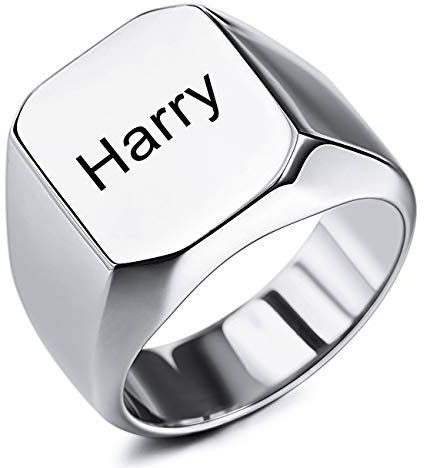 MeMeDIY Benutzerdefinierte Gravur Initialen Monogramm Siegelring für Männer Frauen Jungen Herren Ringe Edelstahl, Bundle mit Ringgrößeneinstellern (Silberfarbe, Größe 60 (19.1))