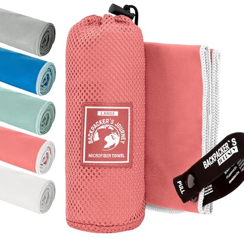 Backpacker's Journey Mikrofiberhanddukar i S M L XL Uppsättning lätta resehanddukar, snabbtorkande, absorberande och antibakteriella (laxfärg L)