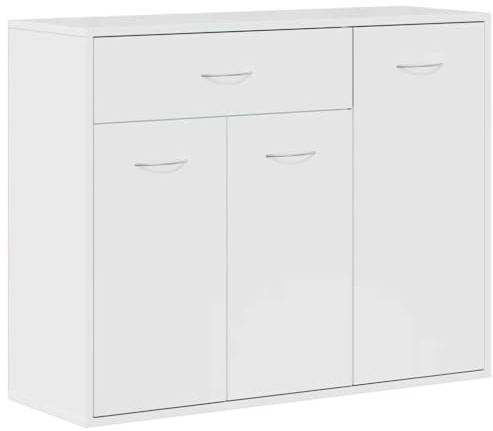 vidaXL Sideboard, Kommode mit viel Stauraum, Schrank mit 1 Schublade 3 Türen, Mehrzweckschrank Anrichte für Wohnzimmer, Hochglanz-Weiß Holzwerkstoff