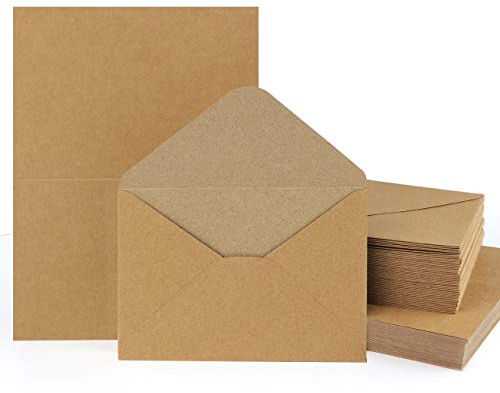 Mocraft 60Sets Kraftpapier Karten mit Briefumschläge Natur-Braun Umschläge Falt-Karten Klappkarten Kuverts für Geschenk Grußkarten Einladung