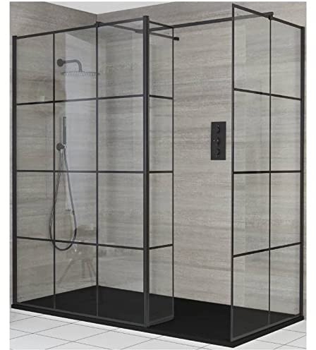 MILANO Black Grid Corner Shower Enclosure Return Graphite Tray 1700 x 800mm