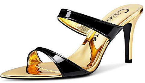 Castamere Escarpins Femme Bout Ouvert Sandales Bride Cheville Slingback Aiguille Talon 8CM Noir Or Chaussures EU 36