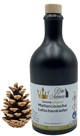 Dufte Momente | Saunaduft Konzentrat Mallorcinische Latschenkiefer 500ml in schwarzer Steinzeugflasche mit Korkmündung | ätherische Öle | vegan, ohne Tierversuche | in gewohnter Premiumqualität