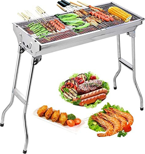 Griglia a carbonella, barbecue in acciaio inox, pieghevole, portatile, per cucinare all'aperto, campeggio, escursionismo, picnic, zaino in spalla, grande