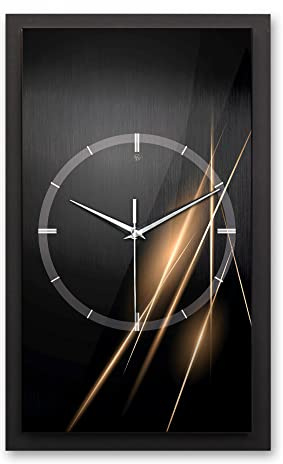Kreative Feder 3D Designer-Wanduhr Golden Lights in modernem Metallic-Look 50x30cm rechteckig analog lautlos ohne Ticken (Golden Lights, leises Quarzuhrwerk)