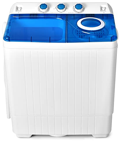 COSTWAY Portable Washing Machine, 2-in-1 Twin Tub 26lbs Capacity Laundry Washer(18lbs) and Spinner(8lbs) with Control Knobs, Timer Function, Drain Pump, Perfect for Home Apartment RV, Blue