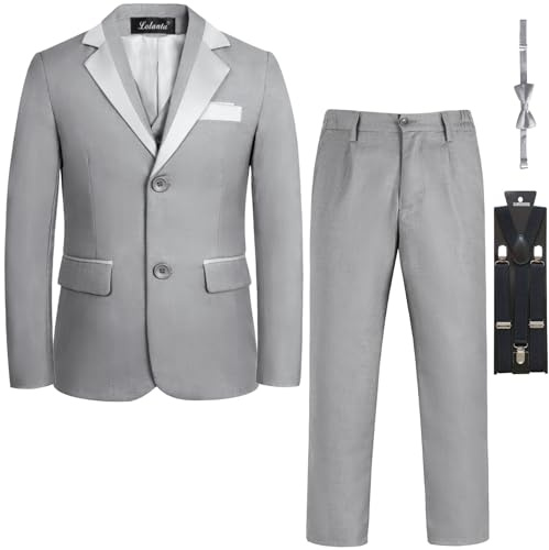 LOLANTA 5-TLG Jungen Smoking Grau, Page Boy Anzüge für Hochzeit, 158-164 (Etikettengröße 160)