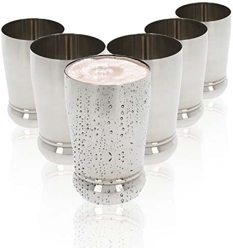 Stainless Steel Cups Drinking Glasses Set of 6 Metal Reusable Tumbler Unbreakable Shatterproof Cocktail Wine Beer Water Juice Iced Coffee Party Travel Camping Outdoor (Plain World Cup - 330ml)