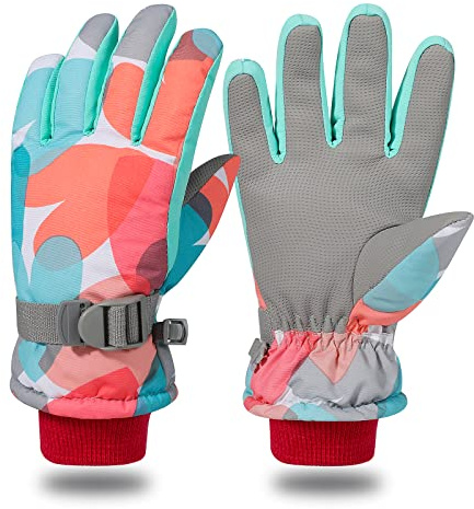 TAGVO Gants de Ski Enfant, Moufles de Ski Fille Garçon Chaud Étanches Protègent du Vent pour Ski Snowboard et Les Activités d'hiver en Plein Air