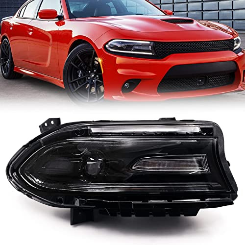 FIONE Xenon/HID Headlight Assembly Compatible with Dodge Charger 2015-2021 Headlamp with LED DRL Right Passenger Side RH（Not fit Halogen Model）