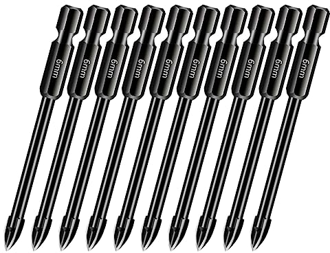 10 Pieces Glass Concrete Drill Bit Set, 1/4 Hex Shank 6mm Drill Bits for Tile,Brick, Plastic and Wood, Tungsten Carbide Tip Drilling Tools for Mirror and Ceramic Tile on Concrete and Brick Wall