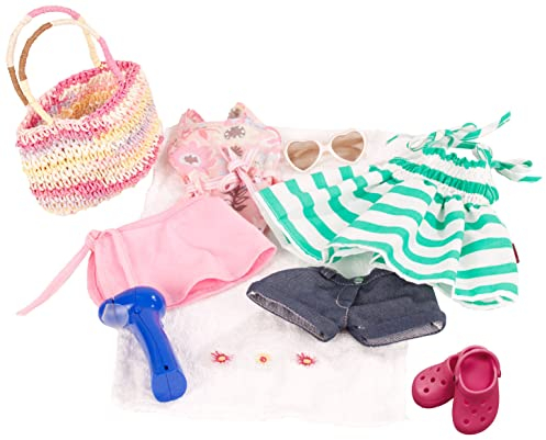 Götz 3403323 Kombination Sommerspaß - Puppenbekleidung Gr. XM - 10-teiliges Bekleidungs- und Zubehörset für Stehpuppen 36 cm