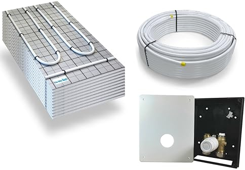 Warmwasser Tackerplatte Fußbodenheizung HoWaTech TAC Komplett Set 5/10m² Dämmplatte 20mm EPS WLG 045 DES und RTL Regelbox, Heizfläche:10.00m²