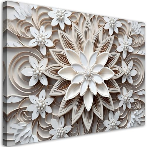 Feeby Bilder Mandala Blume Ornament 120x80 cm 1 tlg Schlafzimmer Modern Vlies Leinwandbilder Bild auf Leinwand Kunstdruck Wand Wanddeko Design Wohnzimmer Büro Flur Hotel Spa Orientalisch Weiß