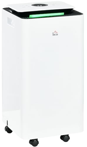 HOMCOM Deshumidificador Eléctrico 10L/día Depósito de Agua 2,5L Deshumidificador Silencioso hasta 10-20m² con 5 Modos 2 Velocidades Pantalla LED Temporizador para Dormitorio Salón Blanco
