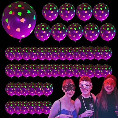 Globos de neón para fiestas, Globos de neón UV, Globos decorativos para fiestas de neón, Globos fluorescentes de 50 piezas, Globos luminosos para fiestas, Globos luminosos reactivos