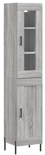Tidyard Highboard Bücherschrank Sideboard Bücher Regal Akten Schrank Anrichte Vitrinenschrank Aufbewahrungsschrank Hochschrank Aktenregal 34,5 x 34 x 180 cm (B x T x H) Holzwerkstoff, Eisen, Glas