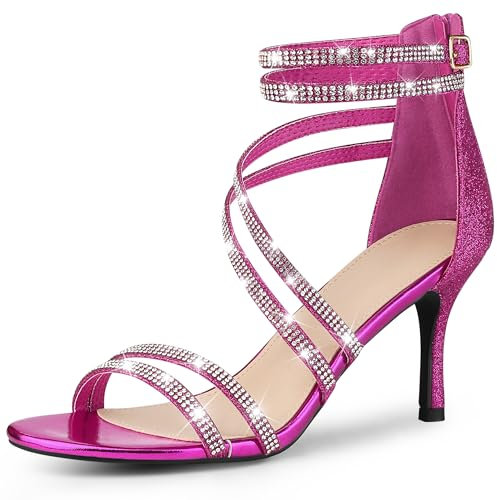 Perphy Sandali con tacco a spillo con cinturino in strass per le donne, Fucsia, 41 EU