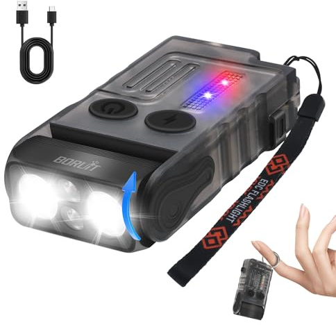 BORUIT V20 Small Torches LED Super Bright Rechargeable,180°Head Swivels with Cob Side Light,Ip67 USB C Rechargeable Torch with Clip,Lanyard and Keychain,Magnetic Buzzer-13 Modes | USB C Rechargeable, 110dB Buzzer, IP67 Waterproof, Red/RGB light, Flat Mini EDC for Men Keychain, Pocket, Camping, Travel