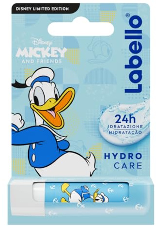 Labello Hydro Care Disney Limited Edition 4,8 g, Lippenbalsam im lustigen Design mit Donald Duck für Kinder 3+ feuchtigkeitsspendende Lippenbalsam für bis zu 24 Stunden, Lippenbalsam ohne Mineralöle