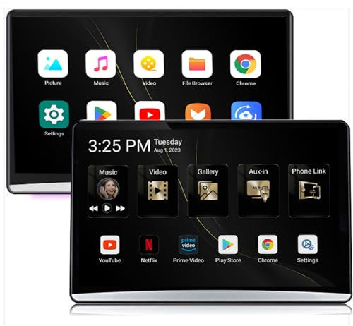 flatpincololee 13.3 Inch 2G+32G Car DVD Player with Headrest, Portable Car TV for Back Seat with HDMI IN/HDMI OUT, 16：9 IPS Touchscreen, Support 1080P Video/W-i-F-i, Android 11, with USB/TF interface