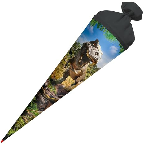 Unbekannt 10278788 - Cornet Surprise Tyrannosaurus - 70 cm - Rond - avec Fermeture en Feutre - Emballage Cadeau pour la rentrée des Classes - Noir