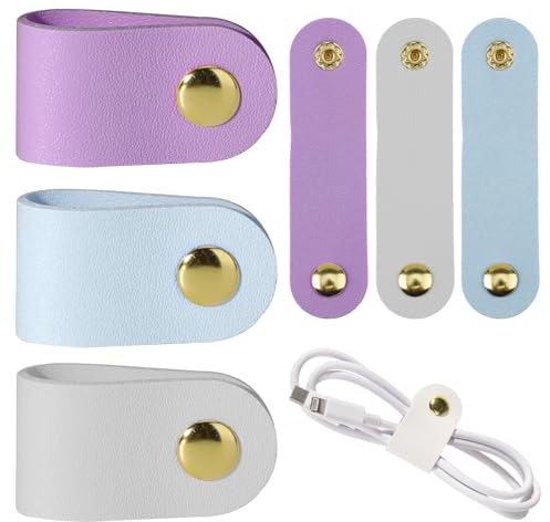 6Pcs Travel Cable Ties Phone Cable Ties Reusable Leather Cord Organizer Straps PU Leather Charging Power Cord Headphone Organizer USB Multipurpose Straps Holder Snap Closure