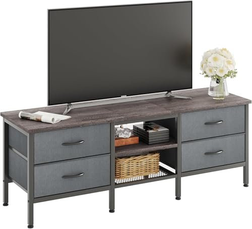 CAIYUN TV Stand with Storage, TV Table 55 Inch with Drawers for 60 65 Inch TV, TV Console Table, TV Bench for Living Room, Bedroom(Grey,55 Inch)