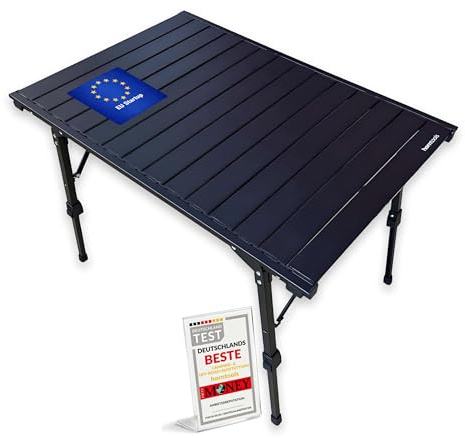 horntools Campingtisch - Leichter Klapptisch, Tragbar, Outdoor- und Campingnutzung, rollbar, sehr kompakt, leicht, höhenverstellbar, Tragetasche inklusive