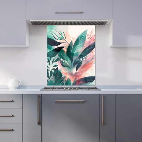 Premium Green Feather leaves Tropical Kitchen Splashback 6mm Toughened Glass Kitchen Splashback – Heat Resistant Splashback for Kitchens, Perfect for Cookers and Hobs, Polished Edges
