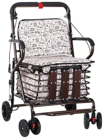 ASHSDI Carrello per la Spesa, Carrello Deambulatore con Sedile E Ruote Carrello della Spesa Pieghevole per Anziani Rollator Portatile Leggero da Passeggio Resistente e Pieghevole(A)