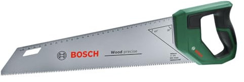Bosch Sierra mano 400 mm (hoja acero SK5, grandes desbastes y cortes rápidos en madera; 11TPI; dientes endurecidos por inducción; guía de marcado 45°/90°; regla métrica; mango ergonómico)
