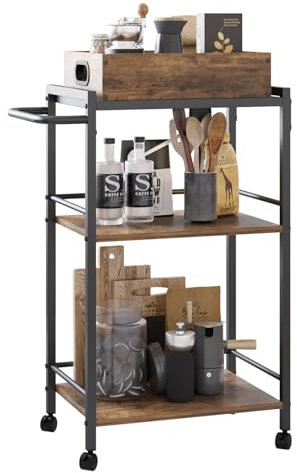 VonDream 3-Tier Bar Cart for The Home, Rolling Cart with Wheels and Handle, 3-Tier Serving Cart with Removable Tray, Kitchen Carts on Wheels with Storage