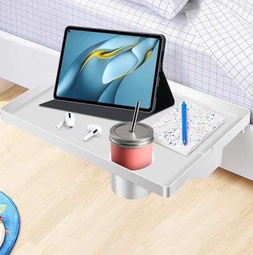Nachttischregal mit Getränkehalter, Clip-On-Schlafsaal, Etagenbett-Tablett, 43 x 30 cm, tragbarer Nachttisch, Mini-Nachttisch für Schlafsaal, Zuhause (weiß)