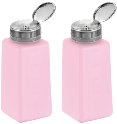 sourcing map 2pcs Solvent Alcohol Dispenser 250ml(8.8oz) Nail Polish Remover Push Down Liquid Dispenser Pump Bottle with Stainless Steel Press Head for Acetone Solution, Red