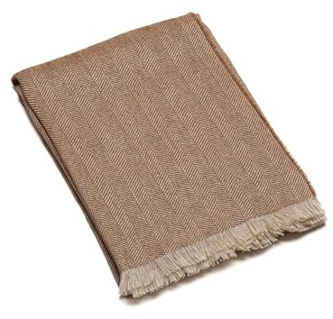 WoolMe Wolldecke Zimt 130x180cm Hubert - Kuscheldecke flauschig aus 80% Hanf 20% Schurwolle - Plaid Decke perfekt als Sofa Überwurfdecke, Sofadecke, Wohndecke, Couchdecke, Hergestellt in Litauen