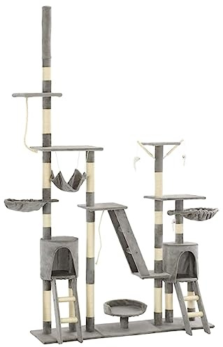 Xichuzi Rascador para Gatos con Poste de sisal, Arbol para Gatos, Gatos Accesorios, Arranhador para Gatos, Arbol Rascador Gatos, 230-250 cm Gris