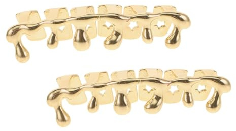 ASAKKURA 2stücke Goldene Zahngrill Für Unterkiefer Zähne Teardrop Design Für Männer Und Frauen Für Halloween Kostüme Und Cosplay-events