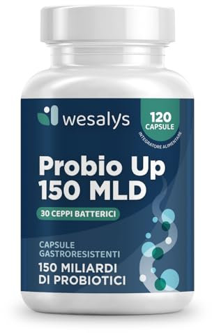 Probioticos y Prebioticos Intestinales 150 mil millones UFC y 30 Cepas. 120 cápsulas veganas gastroresistentes. Con Inulina, Hasta 4 meses de suministro. Probio Up Wesalys