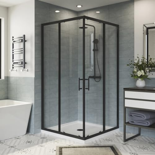 Aquariss 900x900mm Black Shower Enclosure and Anthracite Shower Tray Waste