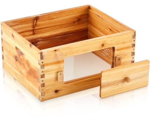 Juexica 10 Frame Deep Brood Bee Hive Box, Langstroth Beehive with Transparent Acrylic Windows, Bee Box Dipped in 100% Beeswax (Unassembled)