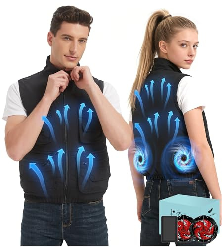 Lvkakmox 21V Gilet Ventilato Raffreddante di Sicurezza per Uomini e Donne, Con Max 12000 Giri 2 Ventole e Fino a 16 Ore Batteria 20000 mAh